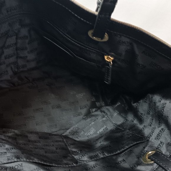 MICHAEL KORS Jet Set Signature Grab Bag Tote Tan/Black Jacquard and Leather - Picture 12 of 12